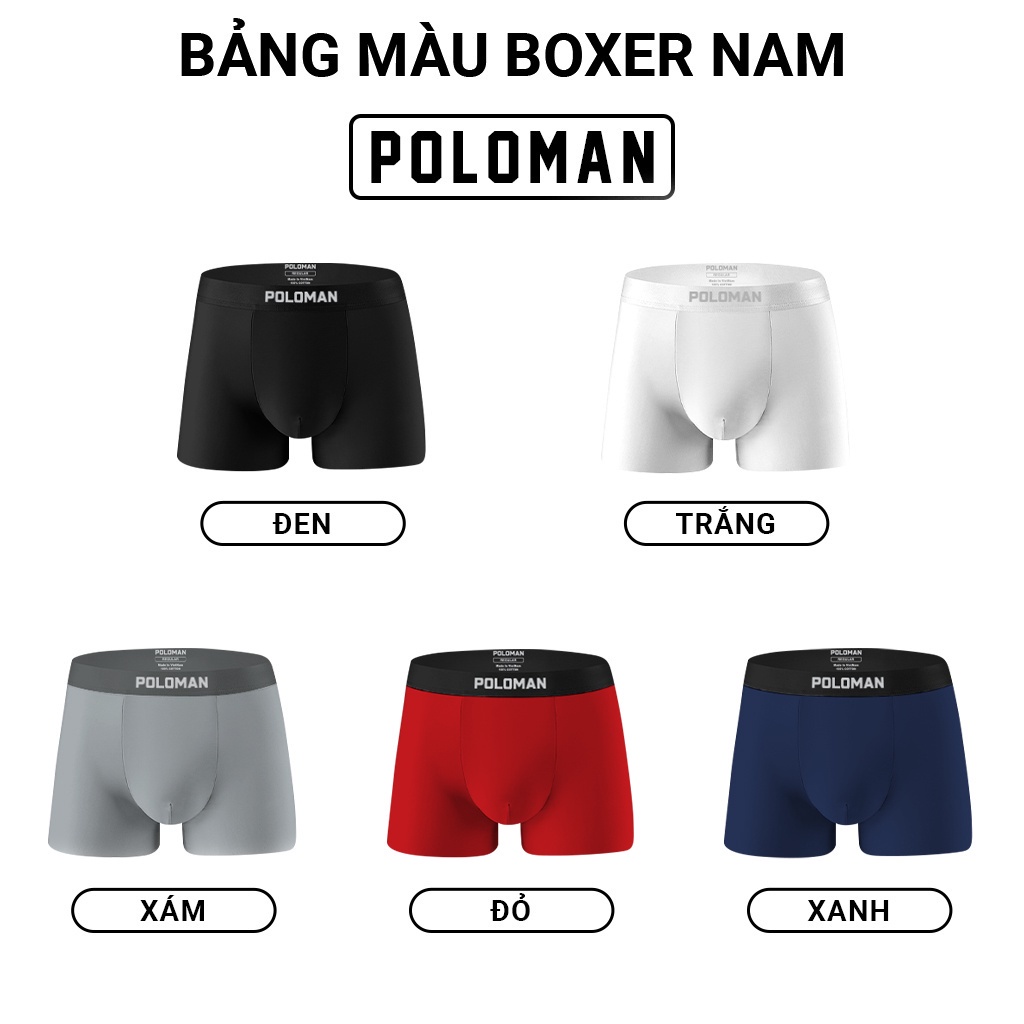 Boxer Sịp đùi Lụa Sữa POLOMAN Quần Lót Nam Thun Lụa Chất Đẹp Sịp Mát Lạnh