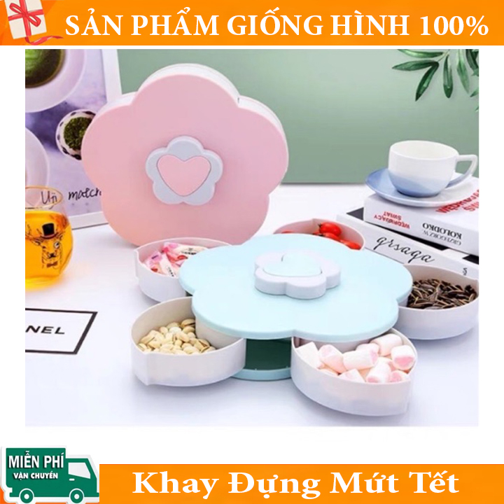 Khay mứt xòe, Hộp đựng bánh kẹo, hoa quả 1 - 2 tầng hình cánh hoa 5 cánh, 10 cánh, có giá để điện thoại