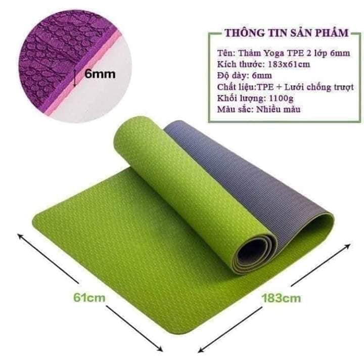 [HCM][CAO CẤP - TẶNG TÚI] THẢM TẬP YOGA TPE CAO CẤP 2 LỚP DÀY