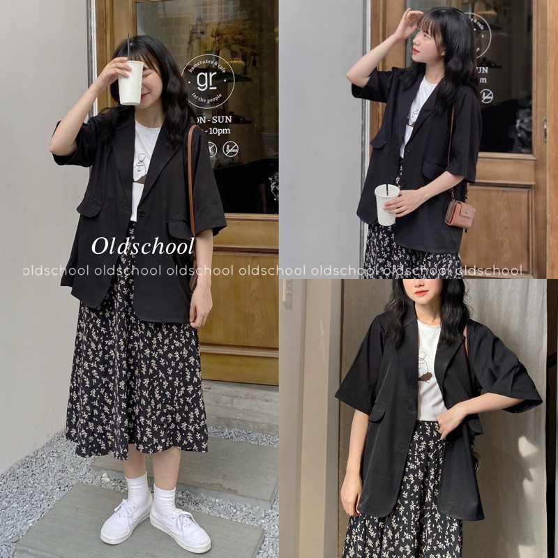 (Oldschoolcloth)ÁO BLAZER TAY NGẮN 1 LỚP ULZZANG (ẢNH THẬT/KÈM VIDEO)