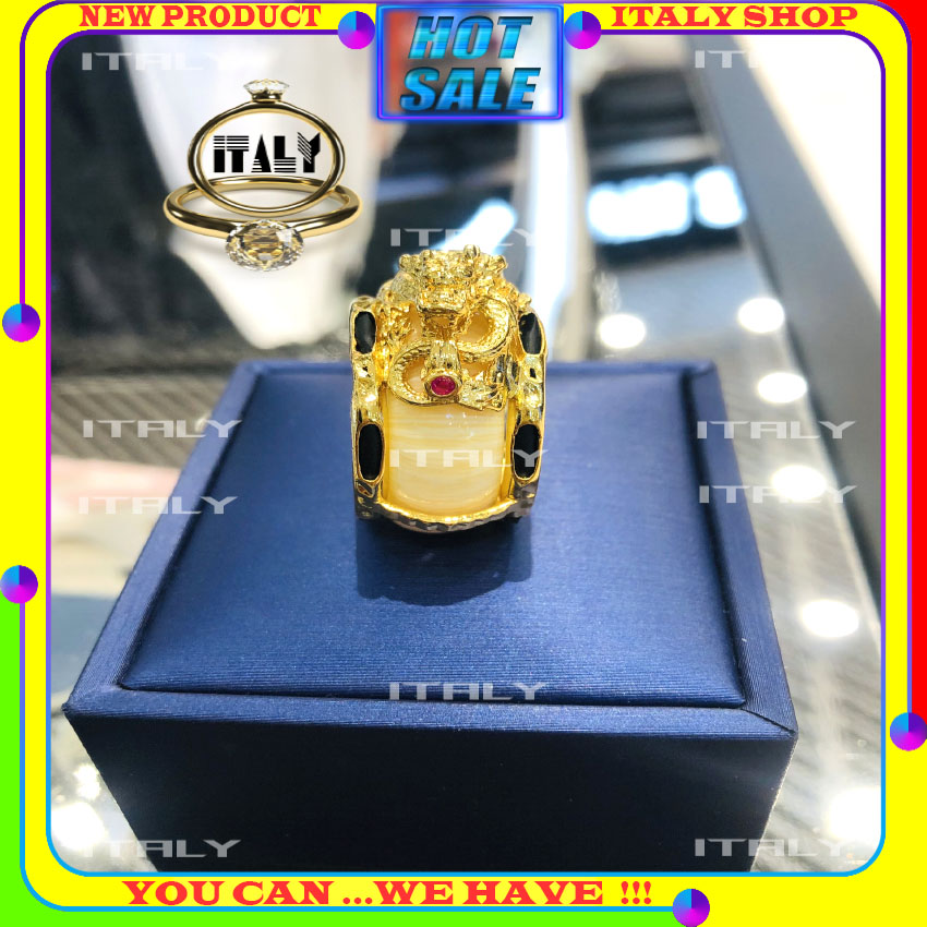 Nhẫn ngà và lông voi nhân tạo bọc rồng mạ vàng - italy shop