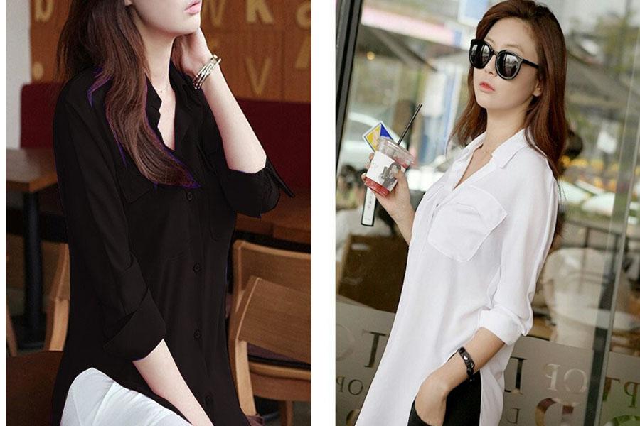 Áo Sơ Mi Nữ Xẻ Tà A518