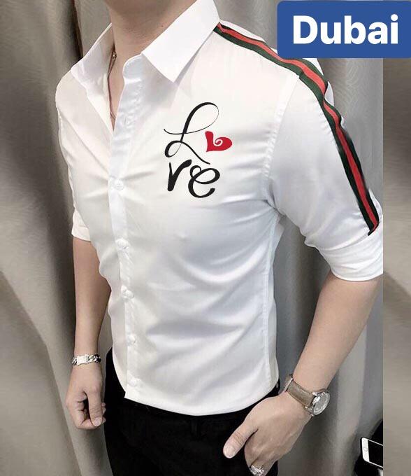 ÁO SƠ MI LỤA NAM NỮ TRẮNG TRÁI TIM RỰC LỬA CHẤT MEN - DUBAI FASHION