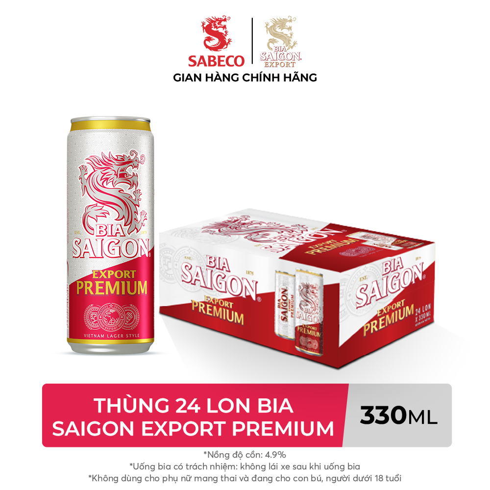 Nồng Độ Cồn 4.8% - Thùng 24 Lon Bia Sài Gòn Export Premium 330ml