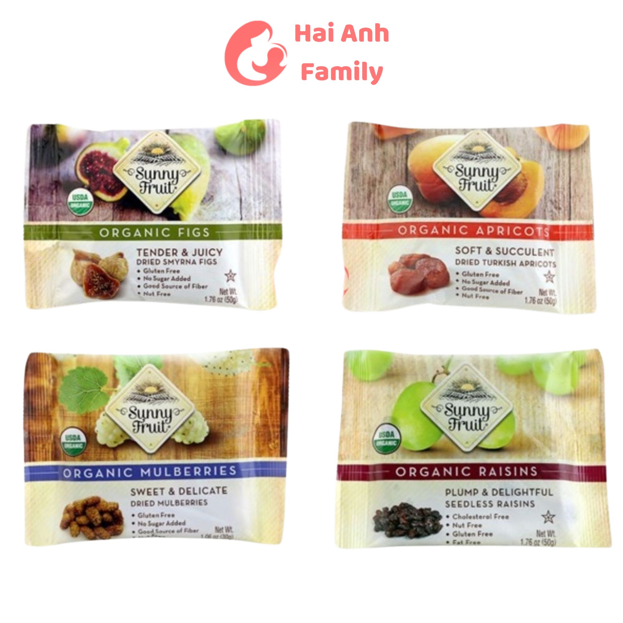 Trái cây sấy khô hữu cơ Sunny Fruit (nho, mận, mơ , sung..)