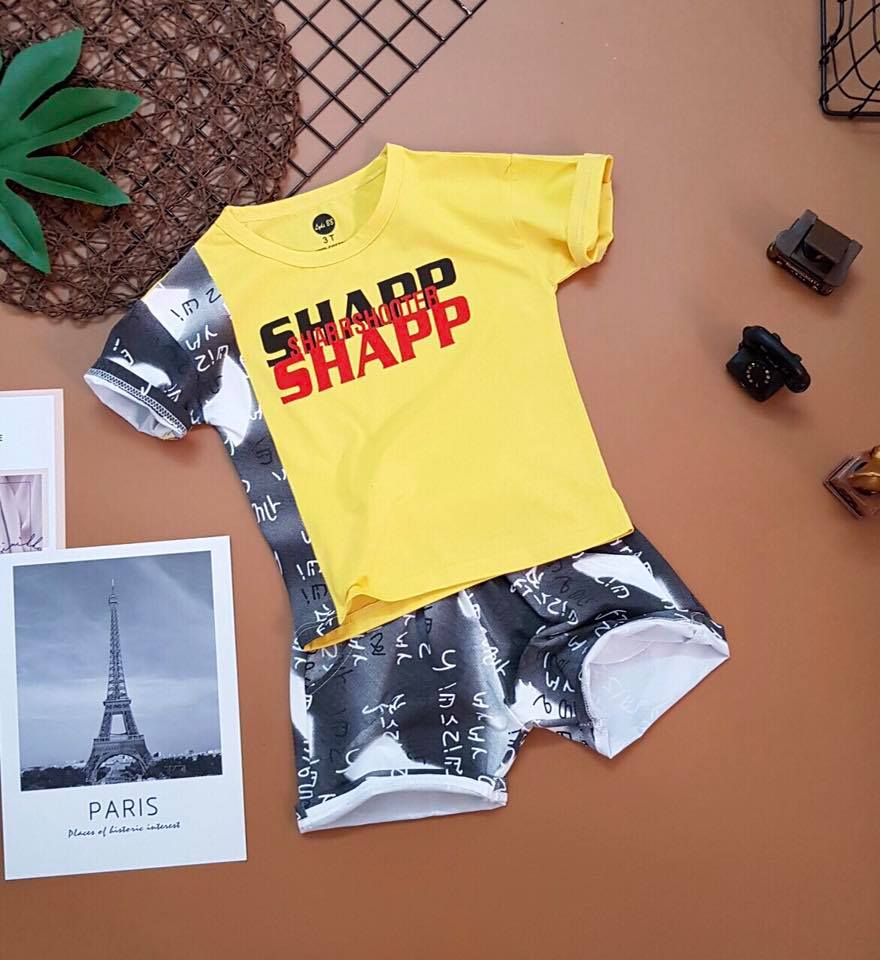 Sét bộ thun mặc nhà bé trai chữ shapp