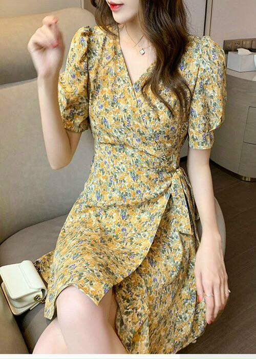 Đầm xòe hoa cổ v xinh xinh ngoctranshop - nt1123