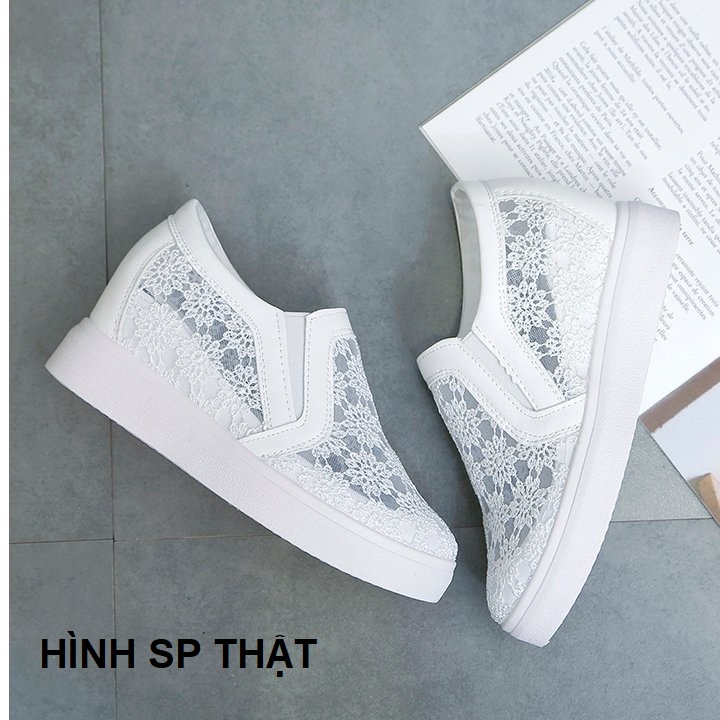 [HCM][CHẤT LƯỢNG] Giày độn đế nữ giày slip on nữ đế độn lưới ren hoa V10 S080 Cỏ Boutique êm chân hàng loại 01. đi làm đi học đi chơi thông thoáng