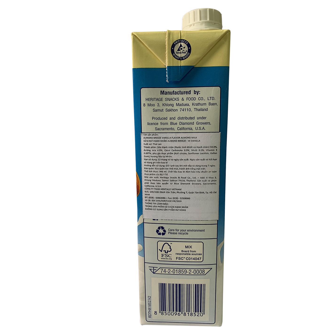 [MUST TRY - Hộp 946ml ] Sữa Hạt Hạnh Nhân ALMOND BREEZE vị Vanilla 946ml
