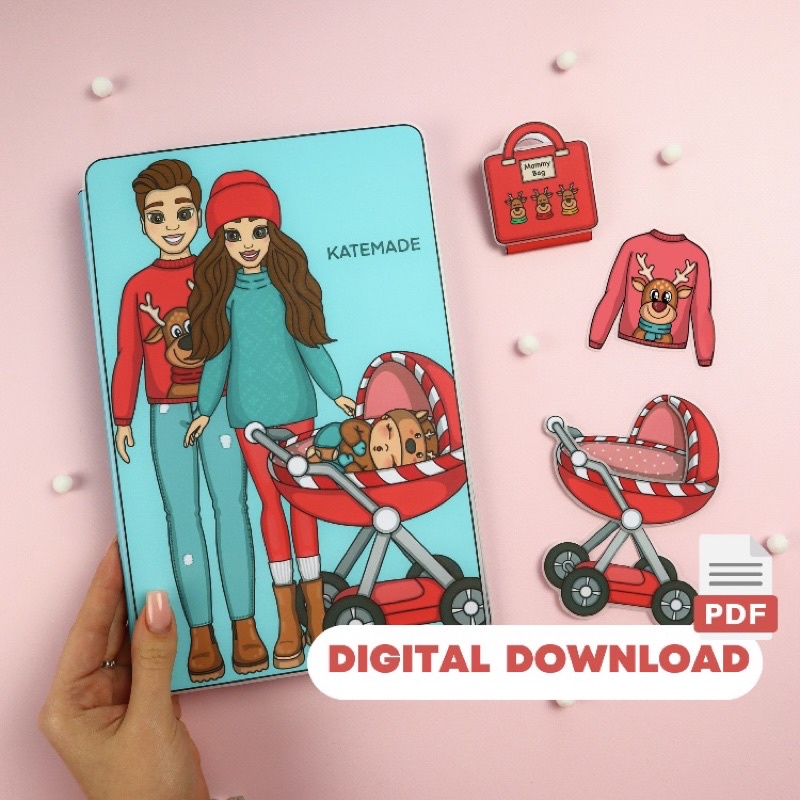 Gia đình búp bê giấy màu đỏ Doll House