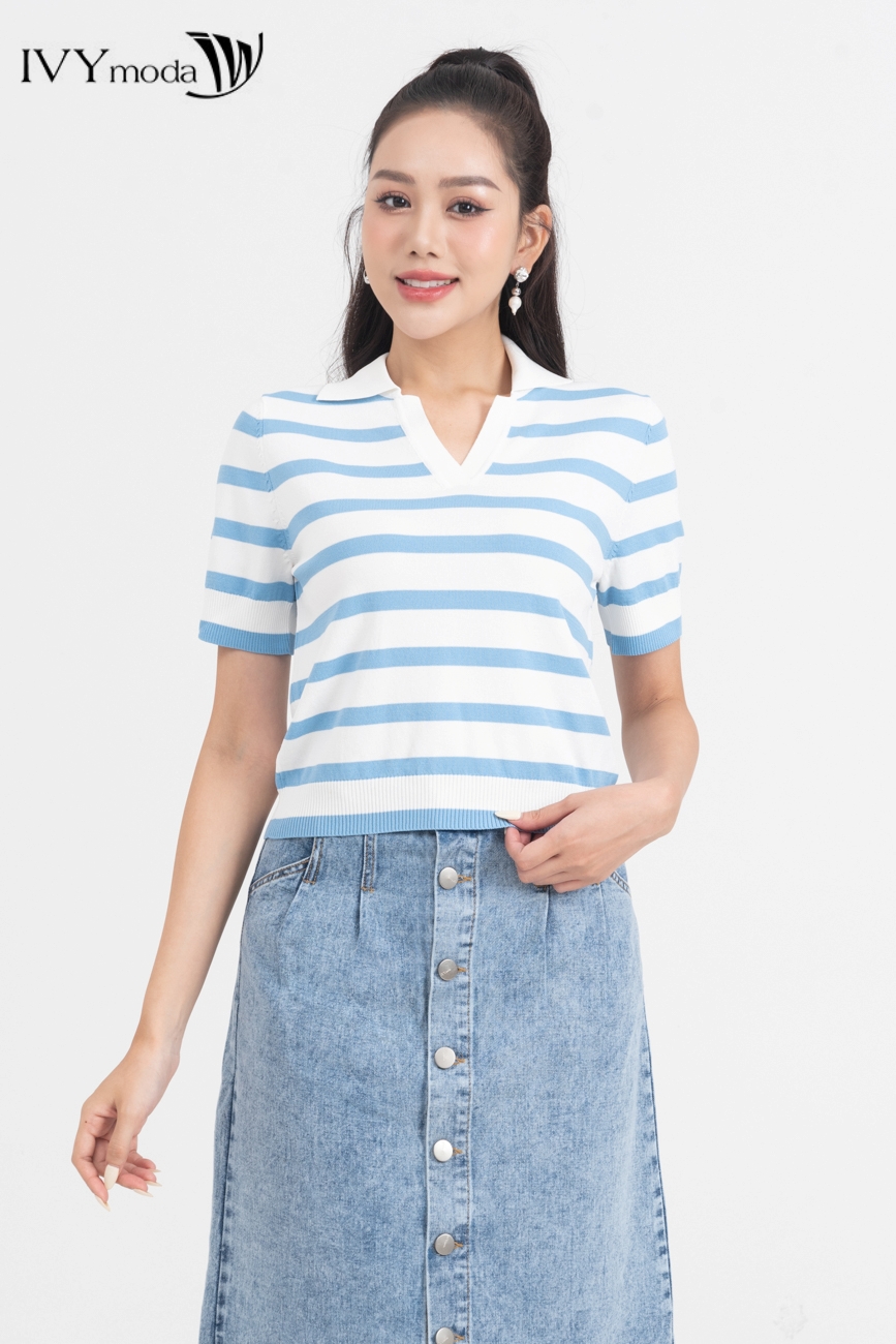 Áo len mỏng họa tiết kẻ ngang ivy moda ms 57m7847