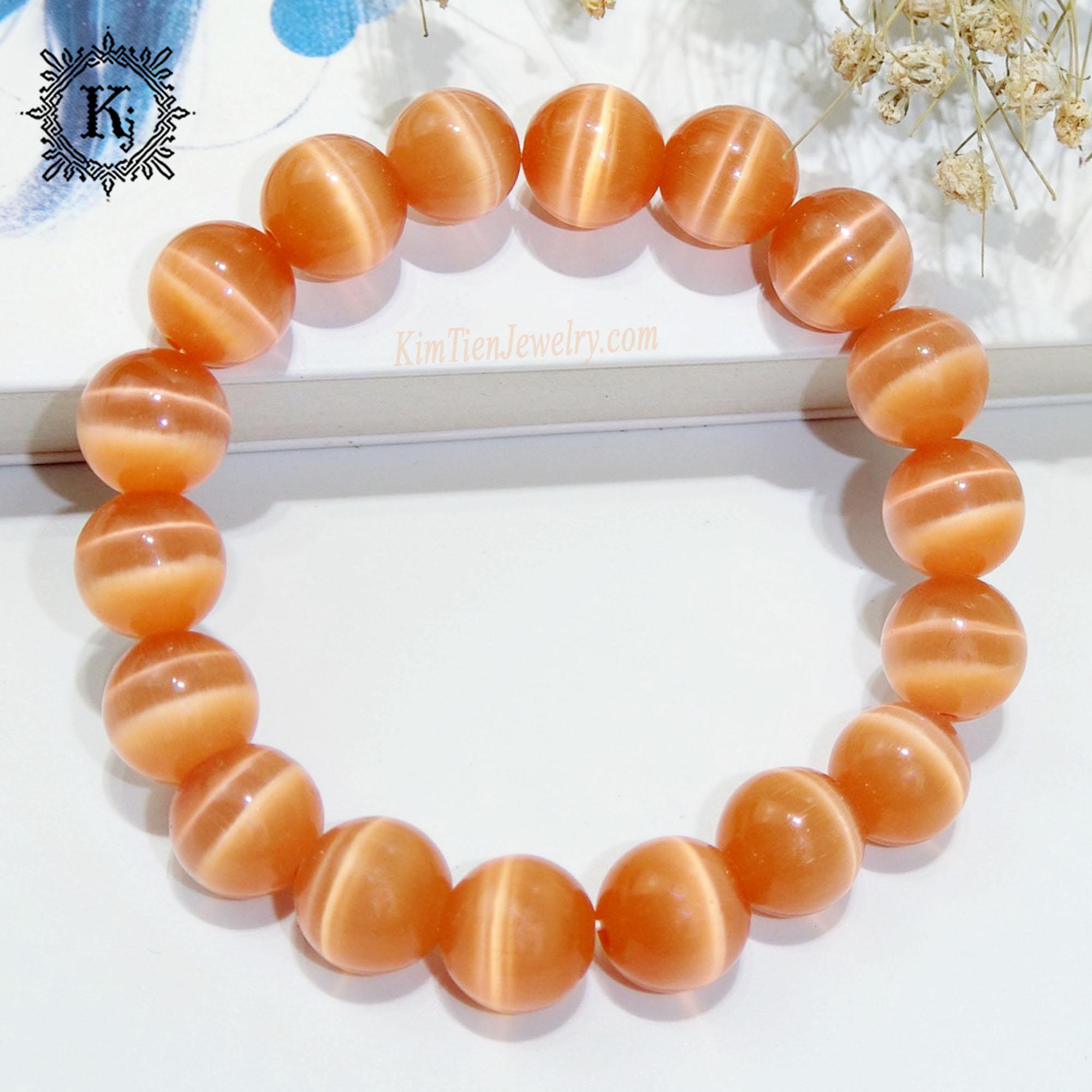Vòng Tay Phong Thủy Mắt Mèo Cam - Hợp Mệnh Hỏa ,Thổ - Mọi Việc Thuận Lợi - Sáng Suốt Trong Mọi Việc