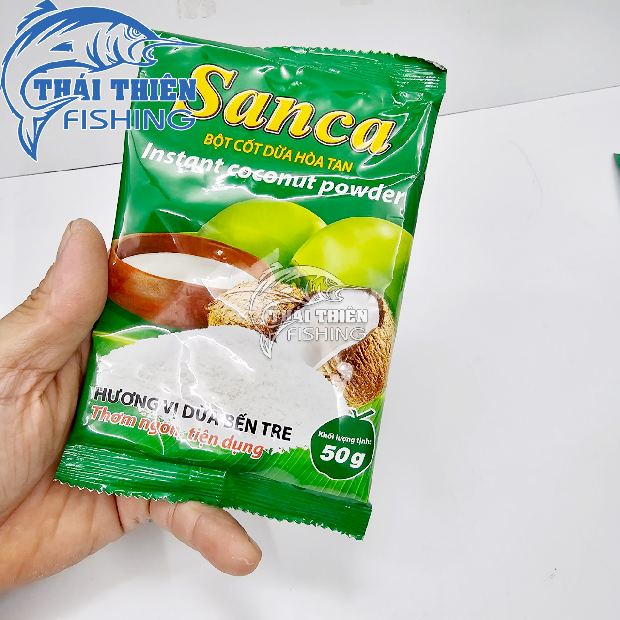 Bột cốt dừa hòa tan sanca gói 50g dùng trộn mồi câu cá