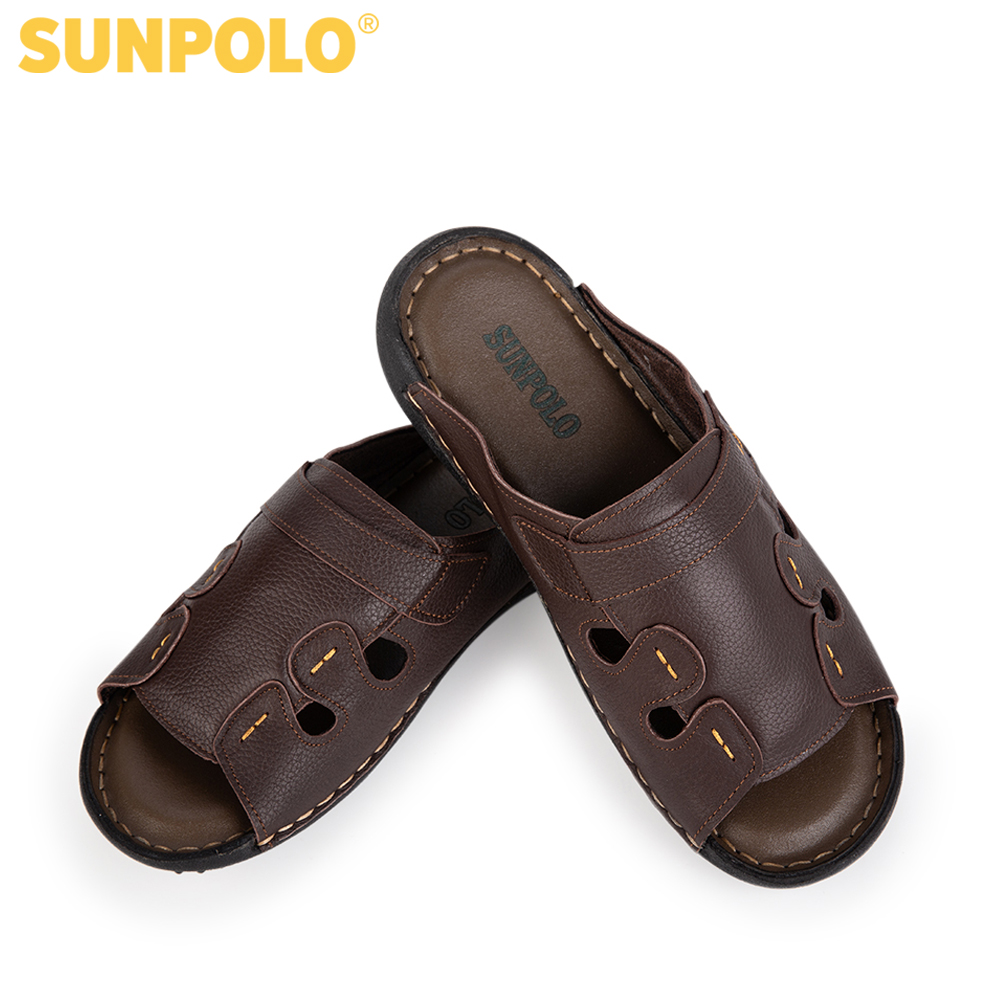 Dép nam da bò SunPoLo DQN018 (Đen, Nâu)