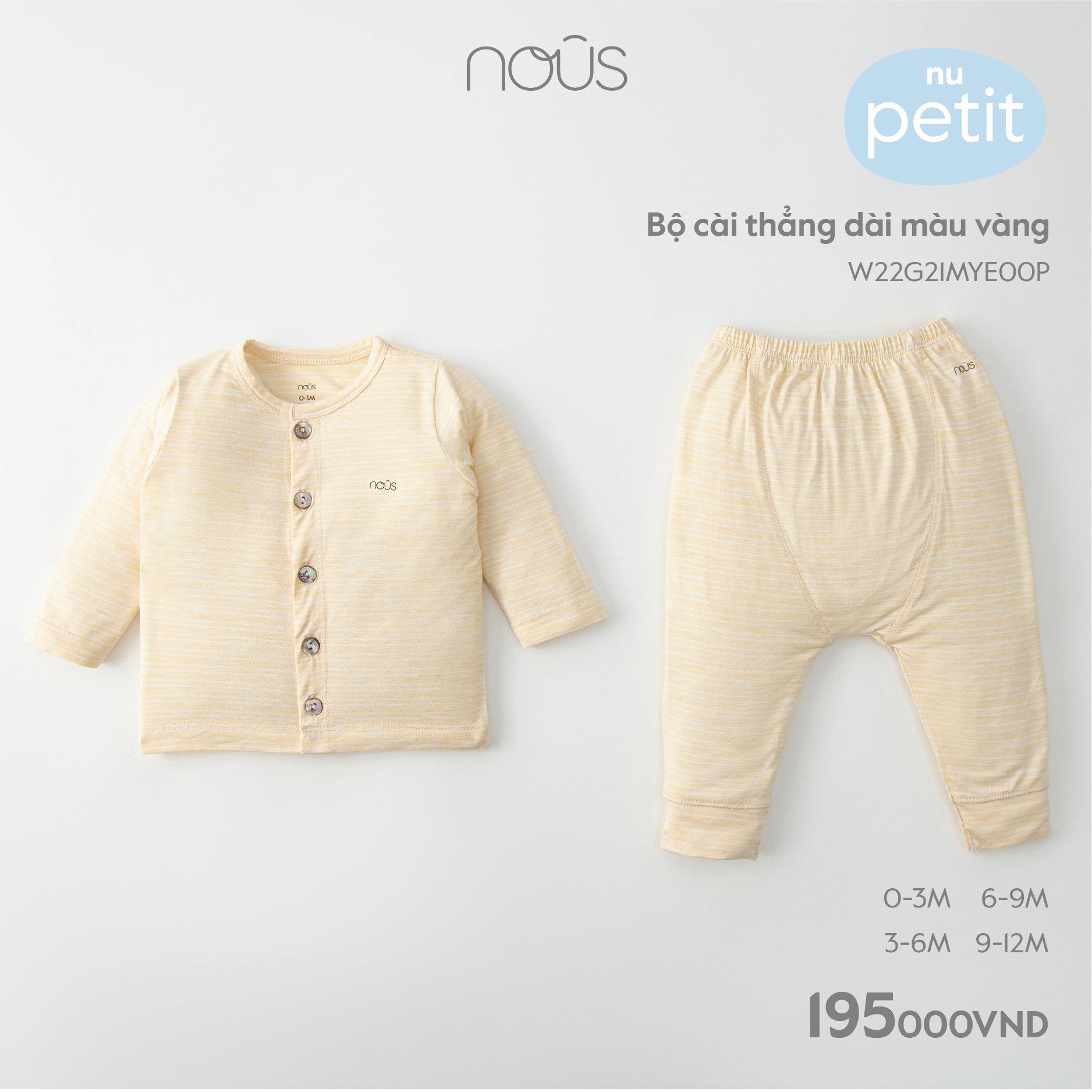 Bộ dài tay cài thẳng Nous 0m - 12m