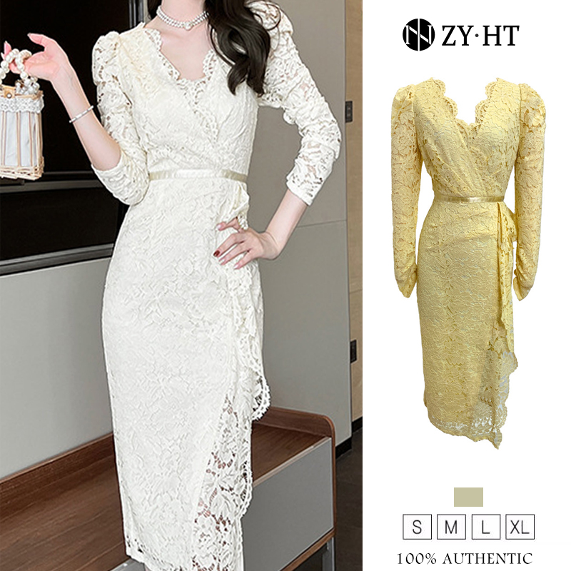 ZYHT eravogue Đầm váy ren phong cách Hàn Quốc váy Đầm Thời Trang Đầm Thanh Lịch Đầm phong cách sexy váy đi tiệc cưới Đầm nữ dự tiệc cưới đẹp Đầm Cổ chữ V 9409