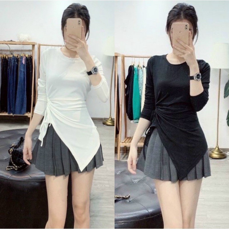 Áo thun nữ tà nhọn rút eo 2 bên siêu hot.