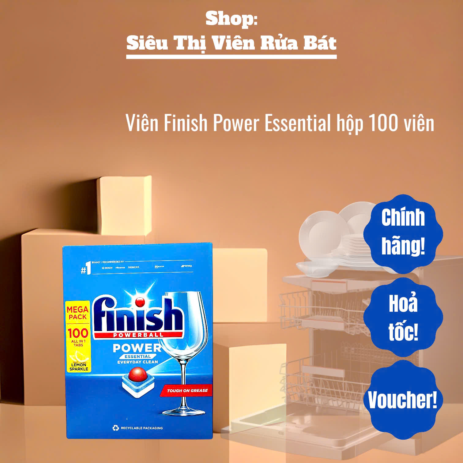 Viên rửa bát Finish Power, Essential, All in 1, Quantum,.. nhiều chức năng, có tem phụ chính hãng