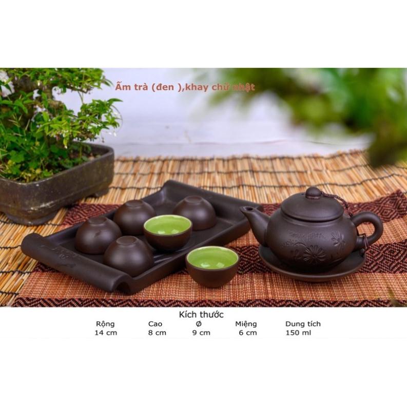 Bộ ấm chén tử sa khay chữ nhật gốm Bát Tràng