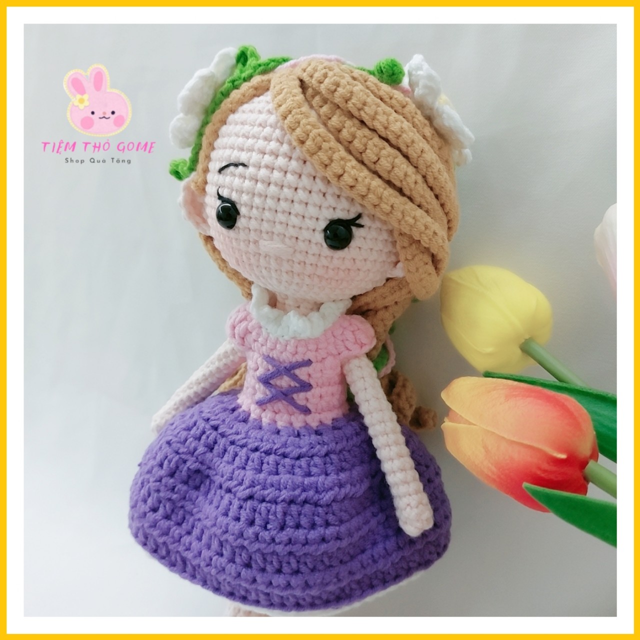 Búp bê len móc handmade - Công chúa tóc Mây Japunzel