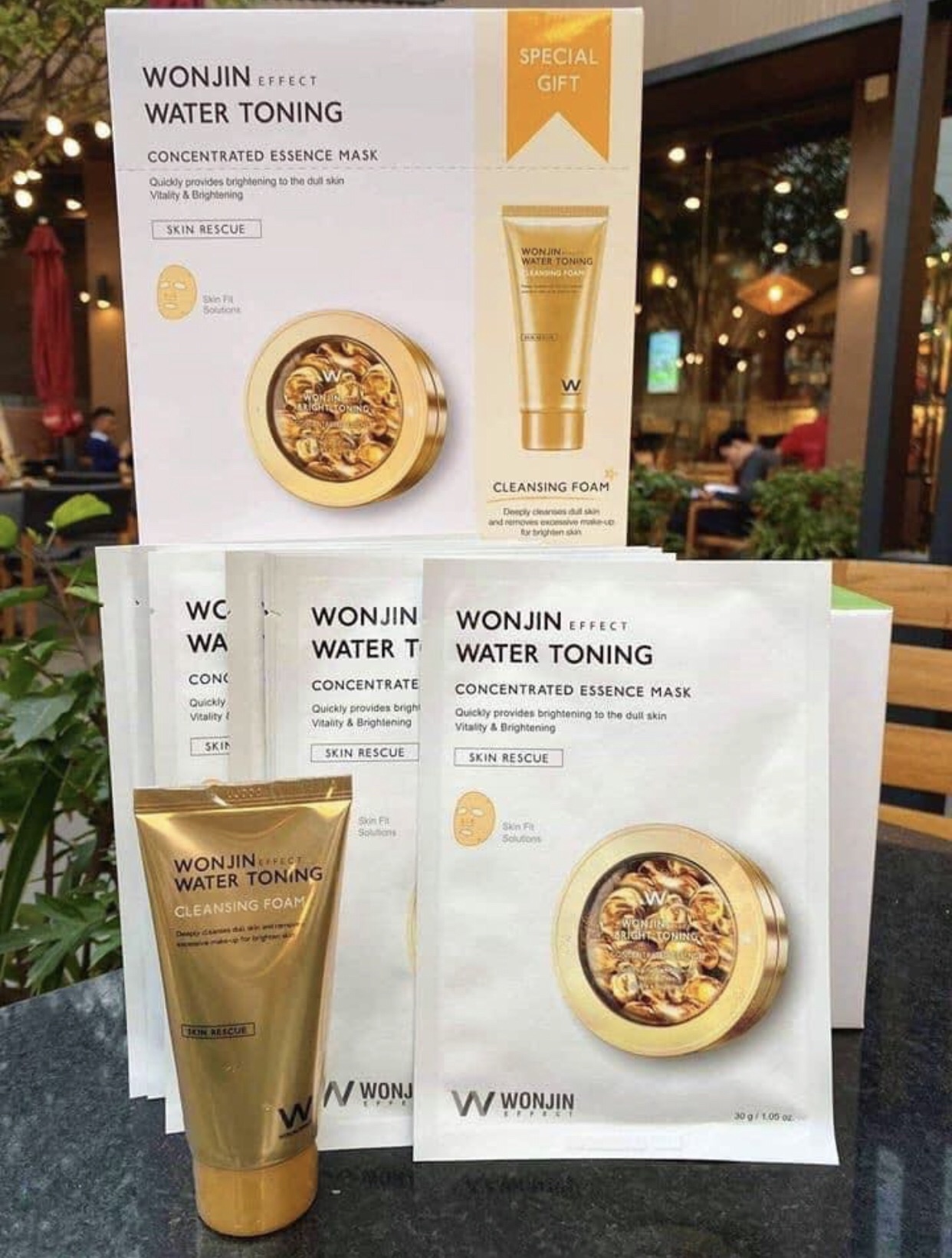 Set Mặt nạ + Sữa rửa mặt WONJIN EFFECT WATER TONING ( Vàng )