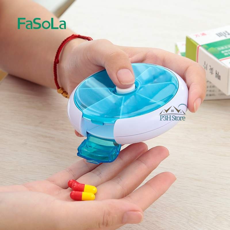 Hộp chia thuốc 7 ngăn hình tròn có nút bấm xoay lấy thuốc tiện dụng Fasola RY-167