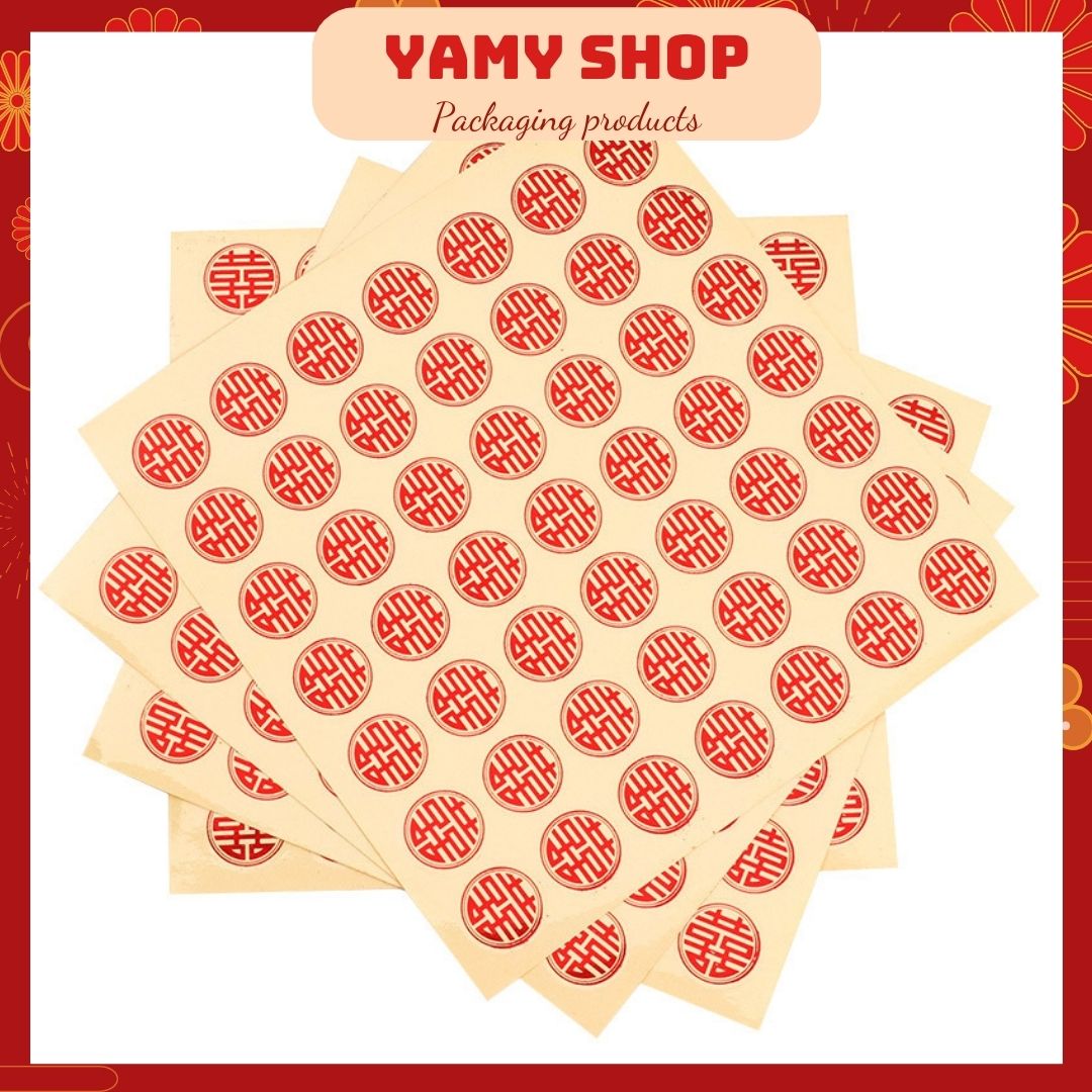 (Lẻ 1 tấm) Decal chữ hỷ dán trầu cau, trái cây, tem dán chữ song hỷ ...