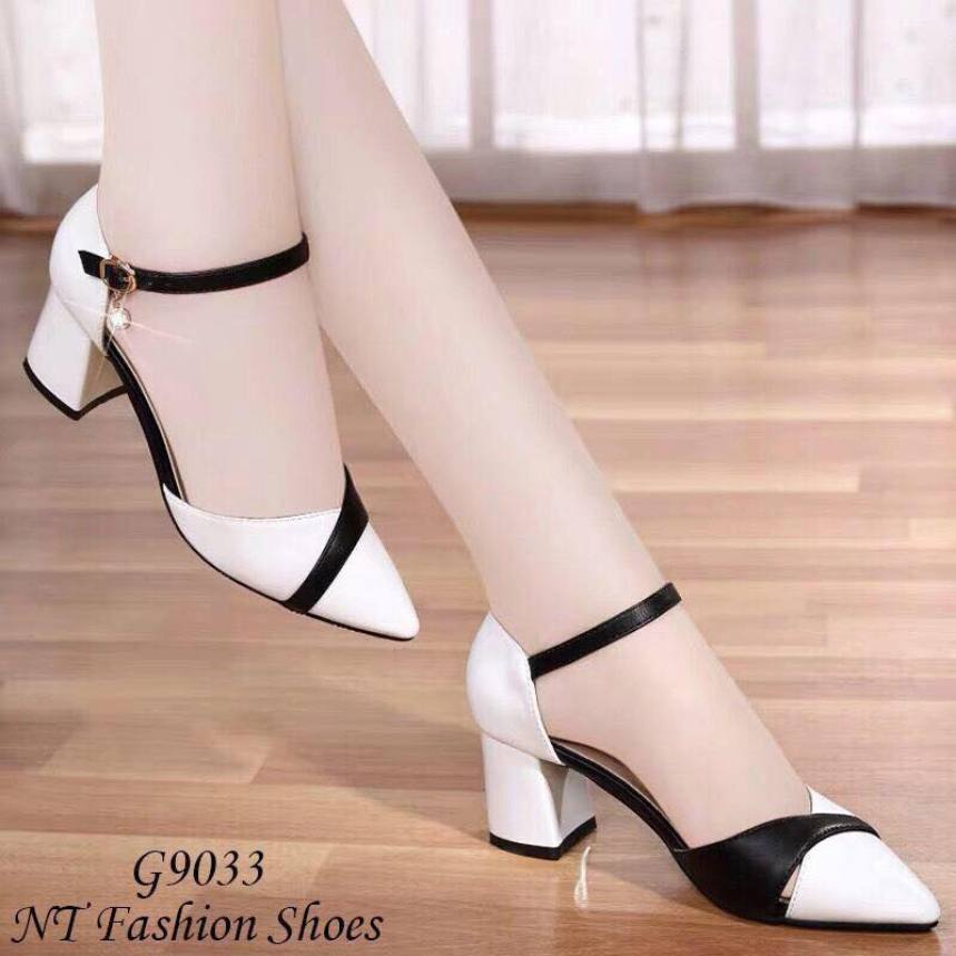 Giày Cao Gót 5 Phân Họa Tiết Đan Đen Trắng Đan Chéo 9033 giá rẻ