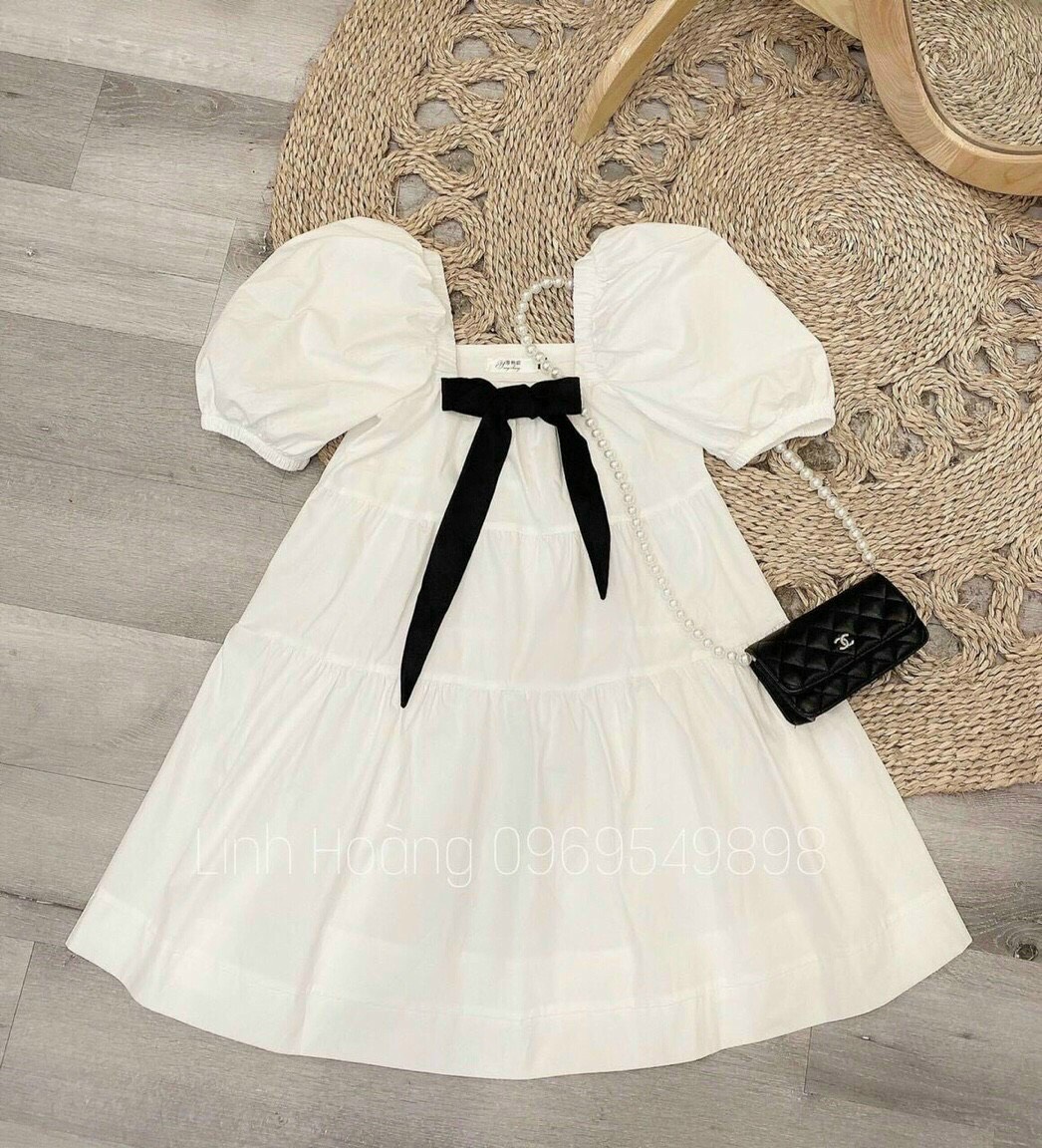 ĐẦM BABYDOLL NƠ TRẮNG XINH XẮN DD032