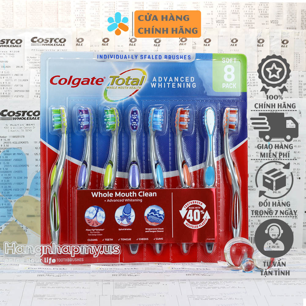 Set 8 Bàn chải đánh răng Colgate Total Advanced Whitening của Mỹ