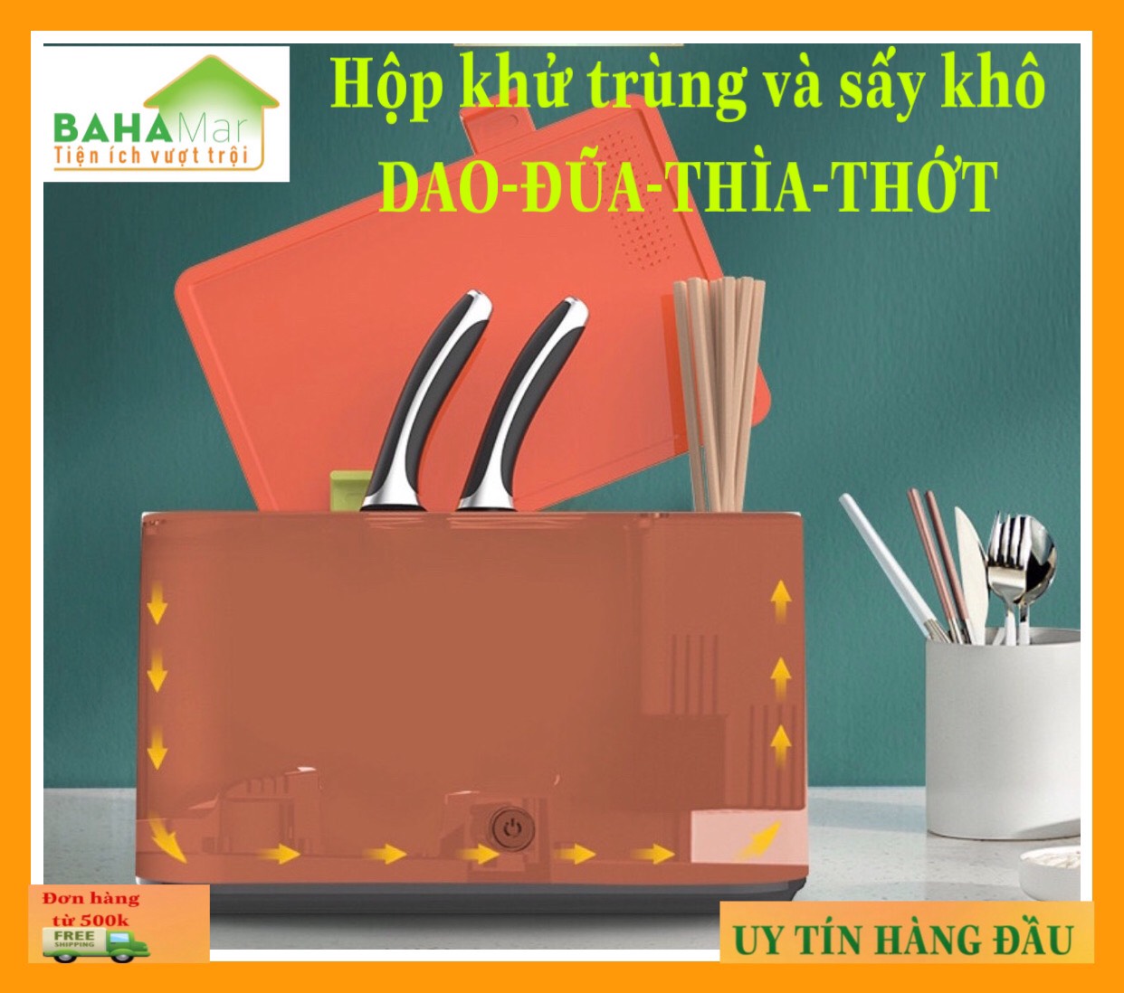 MÁY KHỬ TRÙNG VÀ SẤY KHÔ DỤNG CỤ NHÀ BẾP (DAO-ĐŨA-THỚT-THÌA) "BAHAMAR" dùng tia UV xử lý không để các loại vi khuẩn, nấm mốc sinh ra, có chế độ sấy khô cho dao, đũa, thìa, thớt đảm bảo vệ sinh an toàn cho người sử dụng