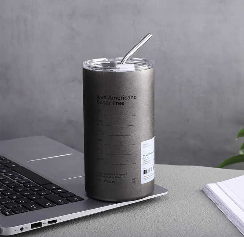 Ly giữ nhiệt inox 304 Iced Americano không gỉ cao cấp, Cốc giữ nhiệt kèm ống hút 300/600ml