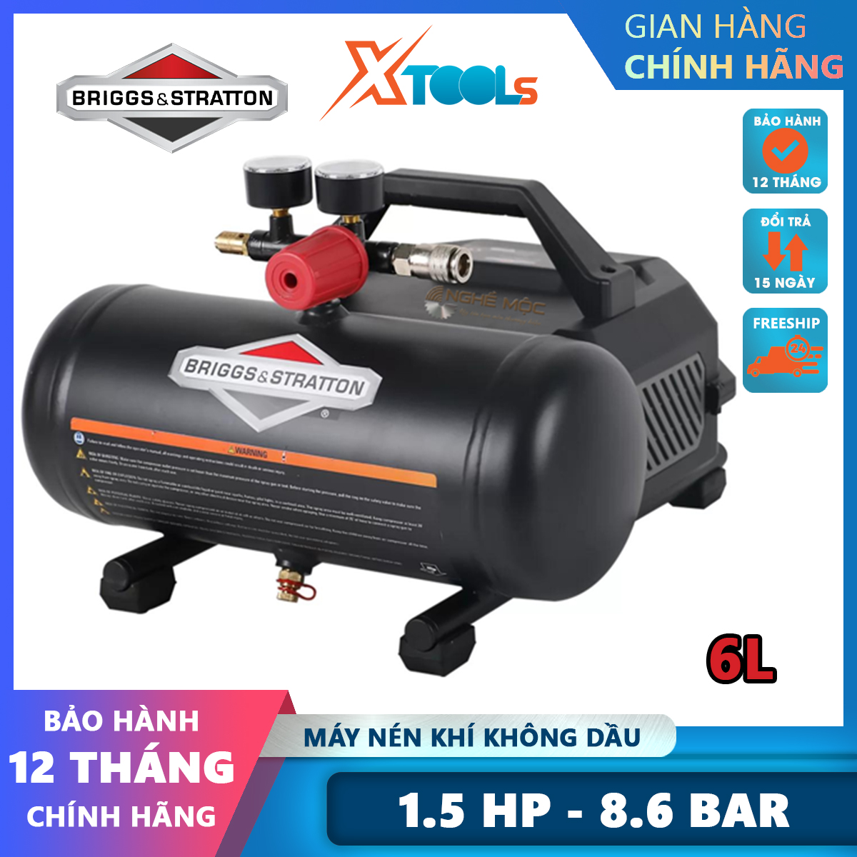 Bruce & Buckton air compressor 0200682 6L 8.6bar 1.5h. p European standard fast charge and low noise Technology 12 months warranty original