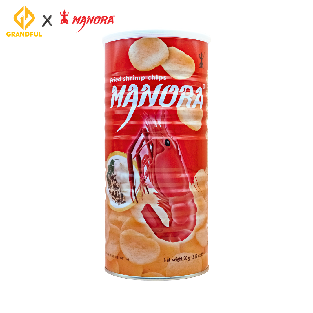 Bánh snack tôm/cua manora 90g lon đỏ/hồng hàng nhập thái lan