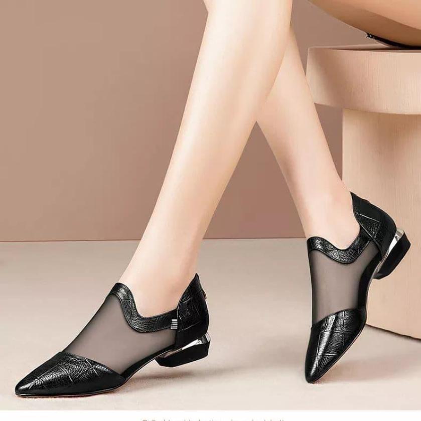 ( Bảo hành 12 tháng ) Giày búp bê nữ phối lưới cổ gợn sóng - Giày nữ Đế thấp 1.5cm - Da tổng hợp mềm mịn - Linus LN1833 giá rẻ