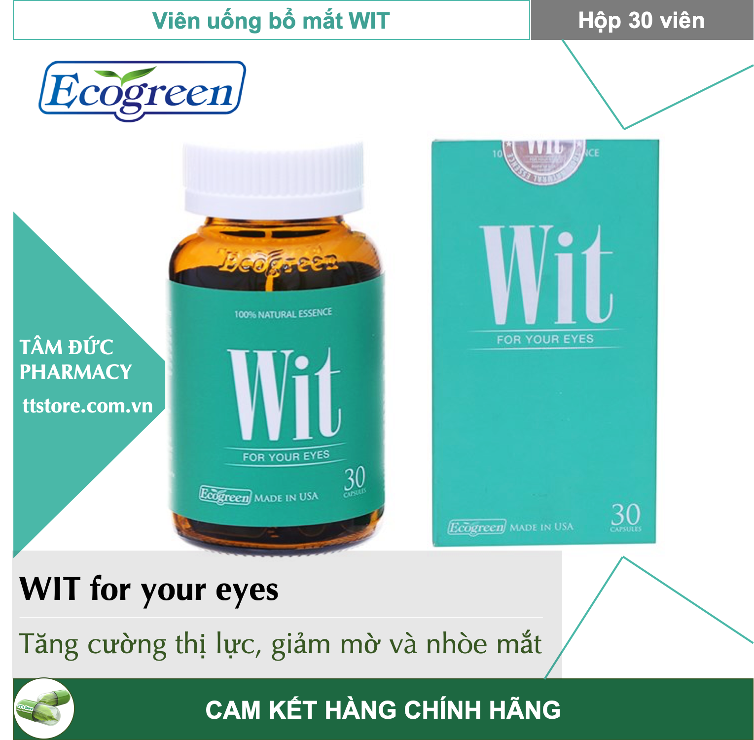 WIT [Hộp 30 viên] - Viên uống bổ mắt, tăng cường thị lực [ECO GREEN]