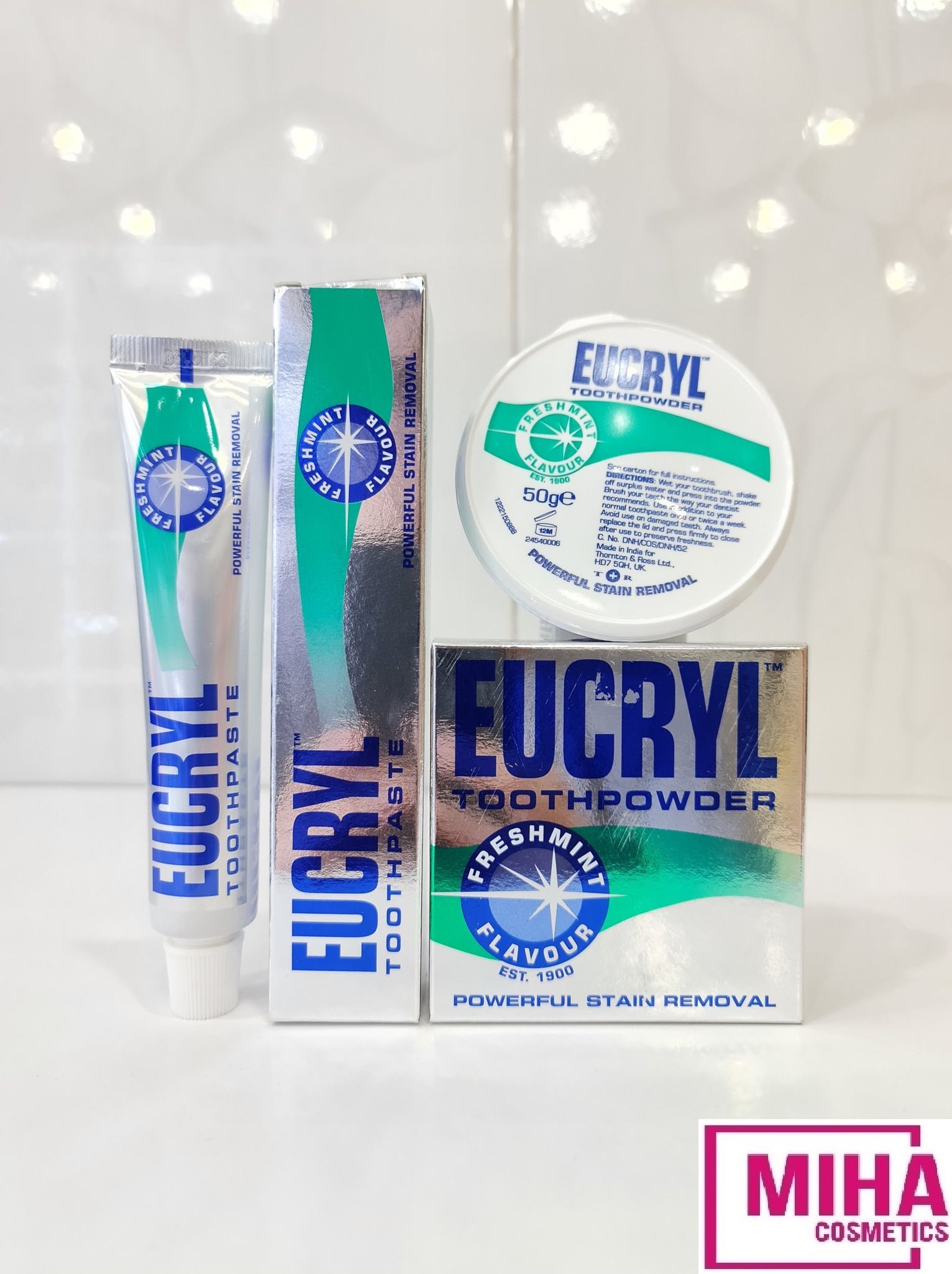 Combo Kem Đánh Răng Và Bột Làm Trắng Răng EUCRYL Hương Bạc Hà Freshmint