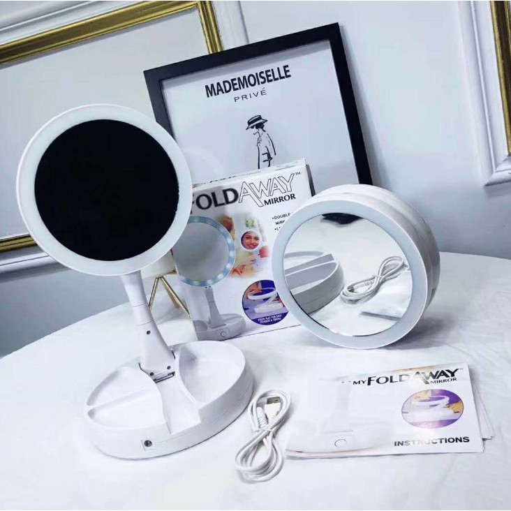 Gương Trang Điểm 2 Mặt Có Đèn Led Gấp Gọn