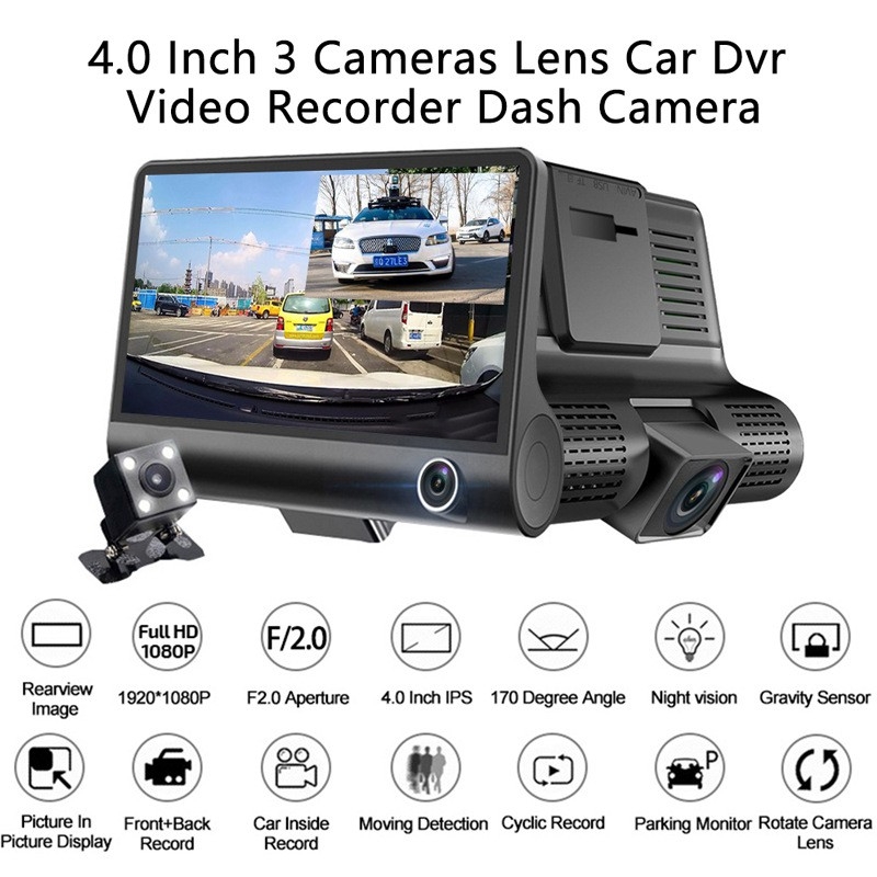 Camera hành trình 3 mắt , màn hình 4'' Full HD , kèm thẻ nhớ 32G ( tặng kèm Camera lùi )