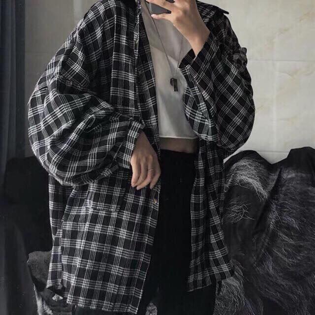 [giá sỉ] Áo sơ mi kẻ caro uzzang form rộng ( áo sơ mi oversize nam nữ dài tay)