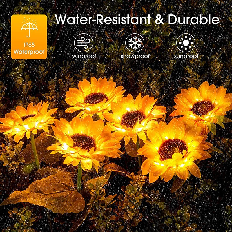 Vimite 2PCS LED Solar Sunflower Light Outdoor Waterproof Automatic Sensor Lawn Garden Light for House Yard Fence Pathway Terrace Christmas Landscape Decoration