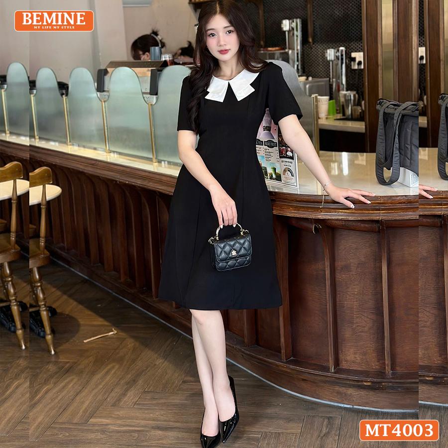 [DUY NHẤT 25-29.10 - VOUCHER 40K][DUY NHẤT 25-29.10 - VOUCHER 40K]Đầm basic đơn giản cổ kiểu 2 lá BEMINE MT4003ĐEN