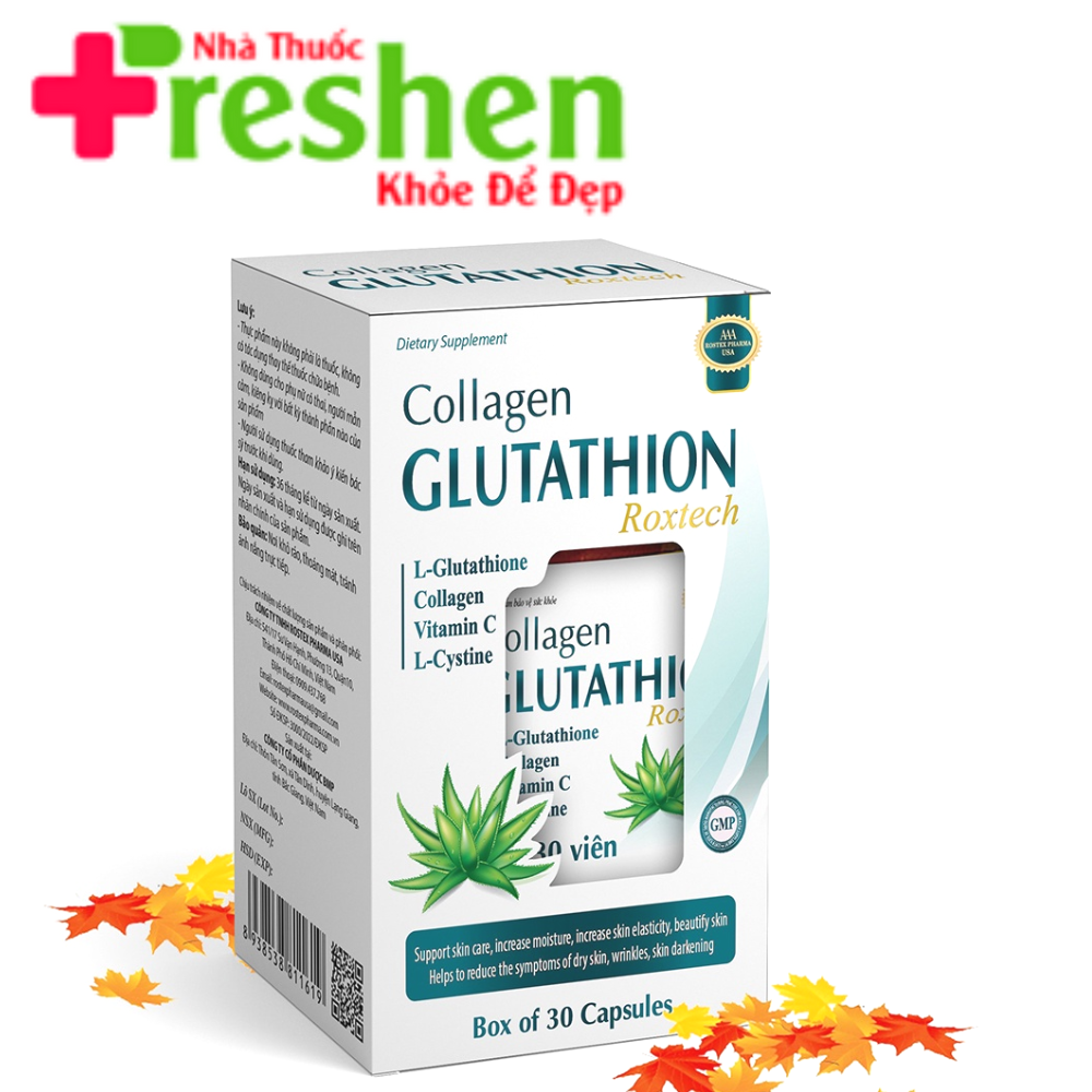 Collagen Glutathion ROXTECH, l-cystine, vitamin E C đẹp sáng da, giảm nám sạm da - 30 viên