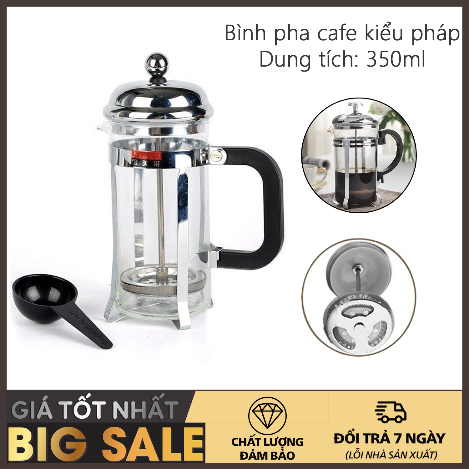 Brewing Vessel cafe French type 350ml (Silver)-coffee pot French press-used to make tea or coffee according to the method French press coffee juice-streamlined design, modern-superior material