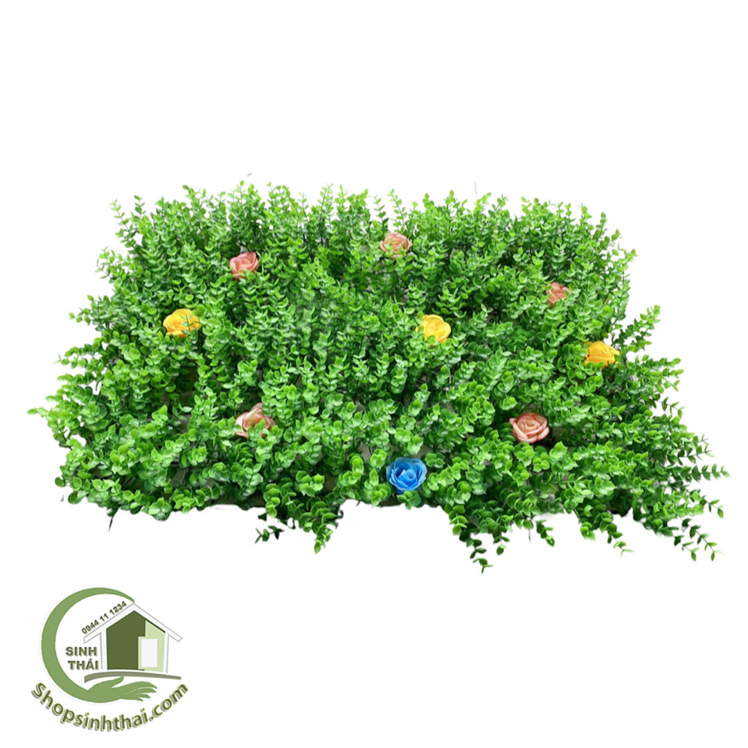 Tấm cỏ nhựa nhân tạo treo tường gắn hoa điểm hoa tai chuột 40cm x 60cm