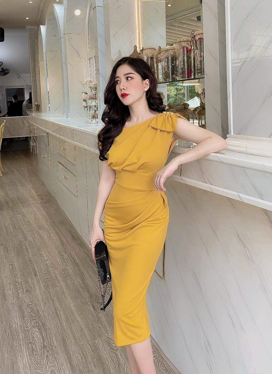 Đầm body nơ vai-THH#damnu