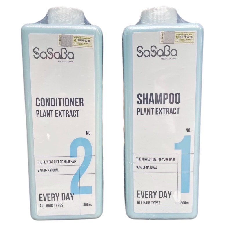 Dầu gội và hoàn hình SASABA Plant Extract 800mlx2 ( 2022 )