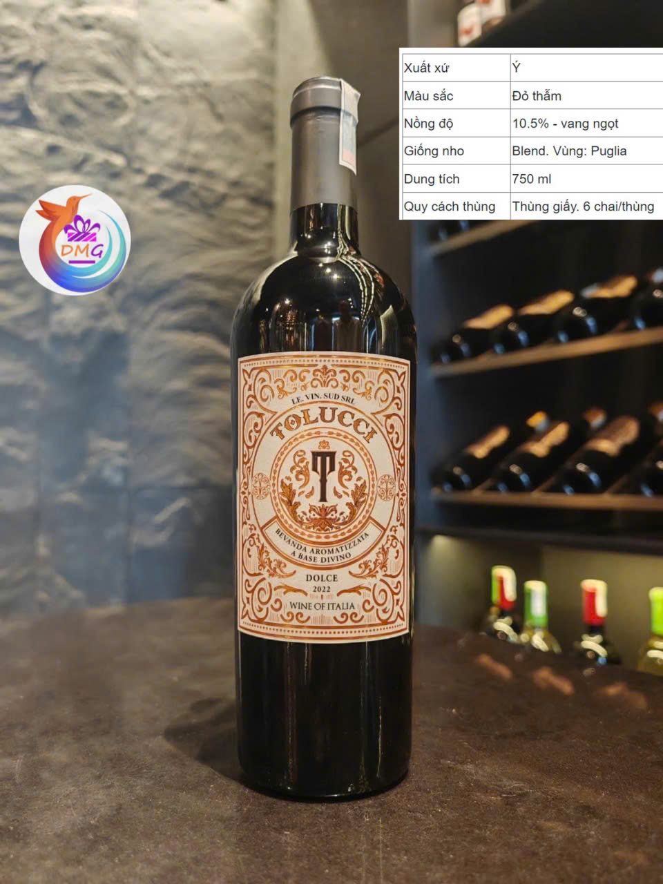 [NHẬP KHẨU] VANG ĐỎ NGỌT (Ý) TOLUCCI SEMI - 750ML (10.5%) - DMG WINE