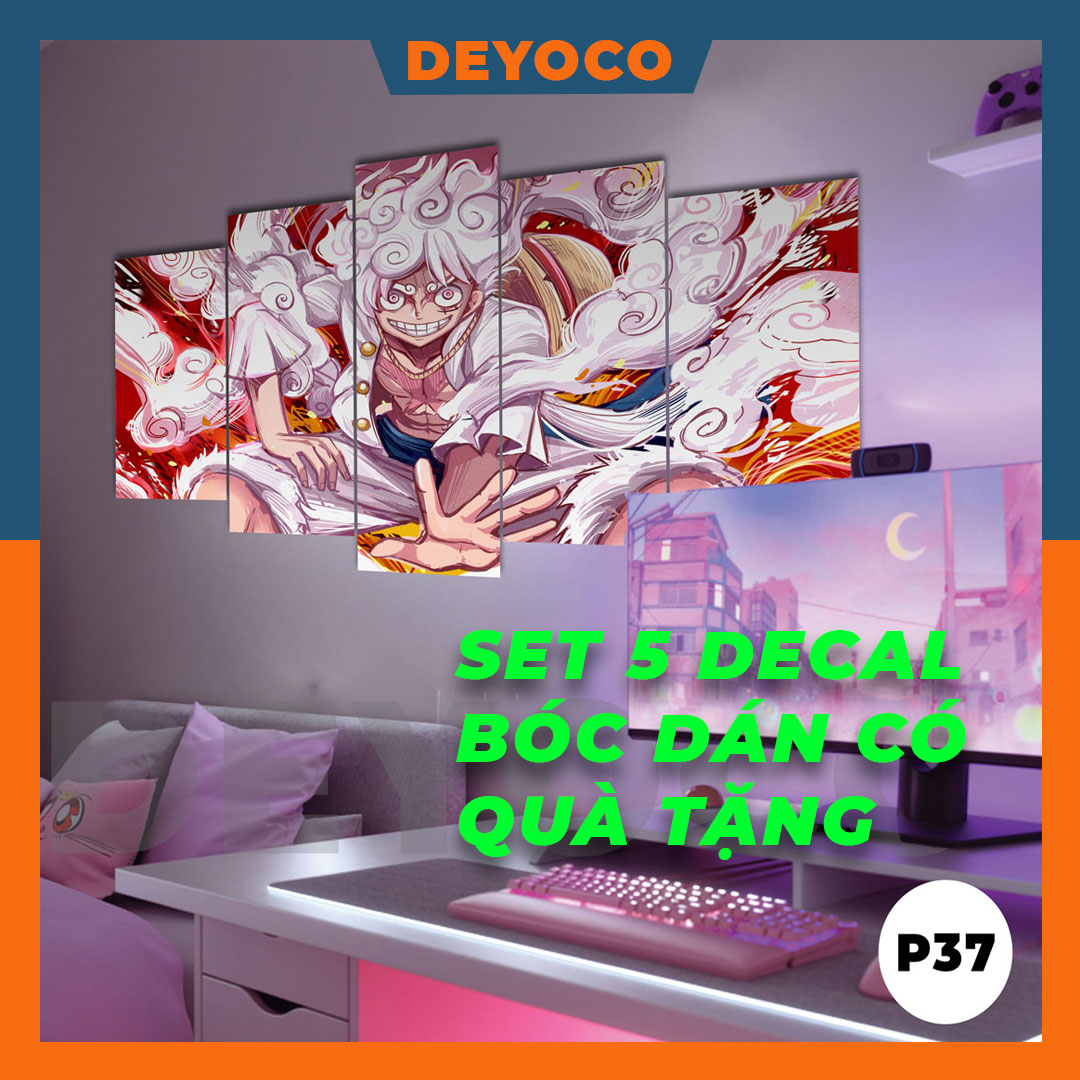 Tranh one piece, tranh dán tường 5 tấm luffy