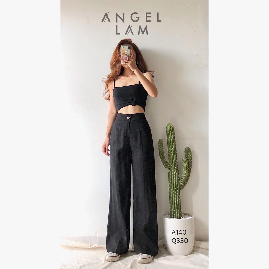 Quần ống rộng đũi cạp cao dài 100cm